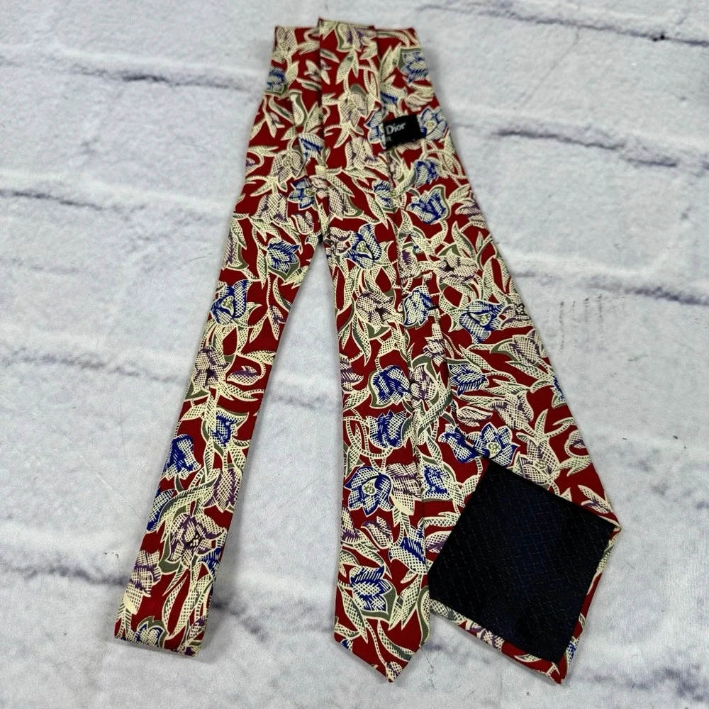 Vintage Christian Dior Monsieur Men's Silk Tie Floral Made‎ in USA 56